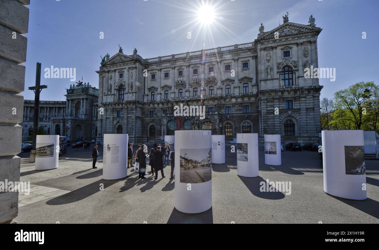 Vienna - Exhibition '41 Tage. Kriegsende 1945. Verdichtung der Gewalt' (41 days. war's end 1945) at Heldenplatz and Burgtor in Vienna on 16th April 2015. The exhibition will be from 16th April til 3rd July 2015. - 20150416 PD10035 - Rechteinfo: Rights Managed (RM) Stock Photo