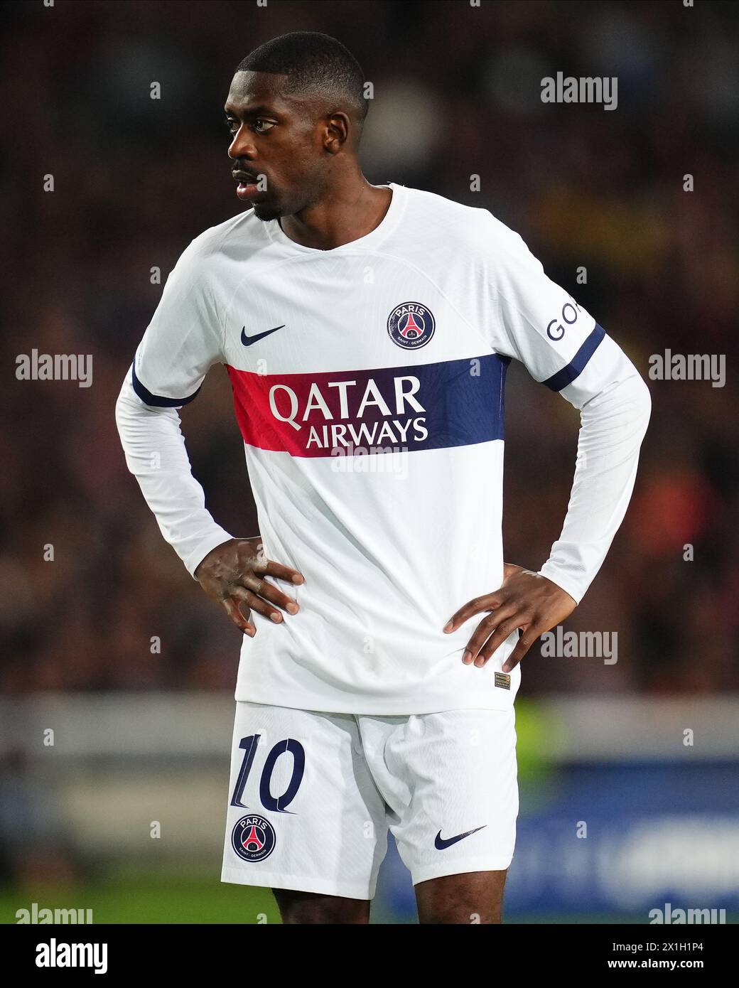 Barcelona Spain. 16th Apr 2024. Ousmane Dembele of Paris Saint Germain during the UEFA Champions League match Quarter finals second leg between FC Barcelona v Paris Saint Germain PSG played at Lluis C...