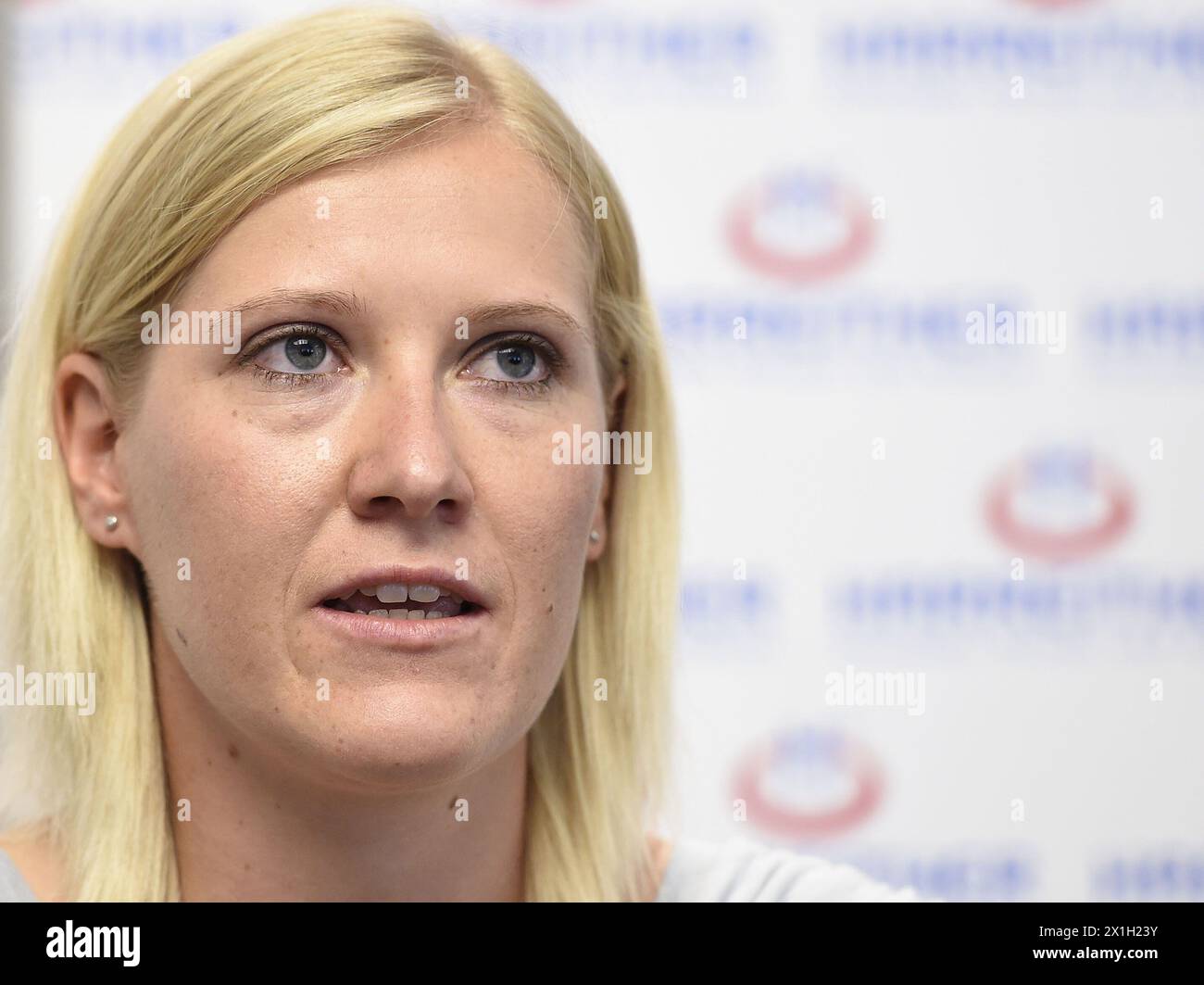 Gaflenz - Austrian ski racer Andrea Fischbacher during press conference concerning her career ending on 10th June 2015. PICTURE: Andrea Fischbacher - 20150610 PD0632 - Rechteinfo: Rights Managed (RM) Stock Photo