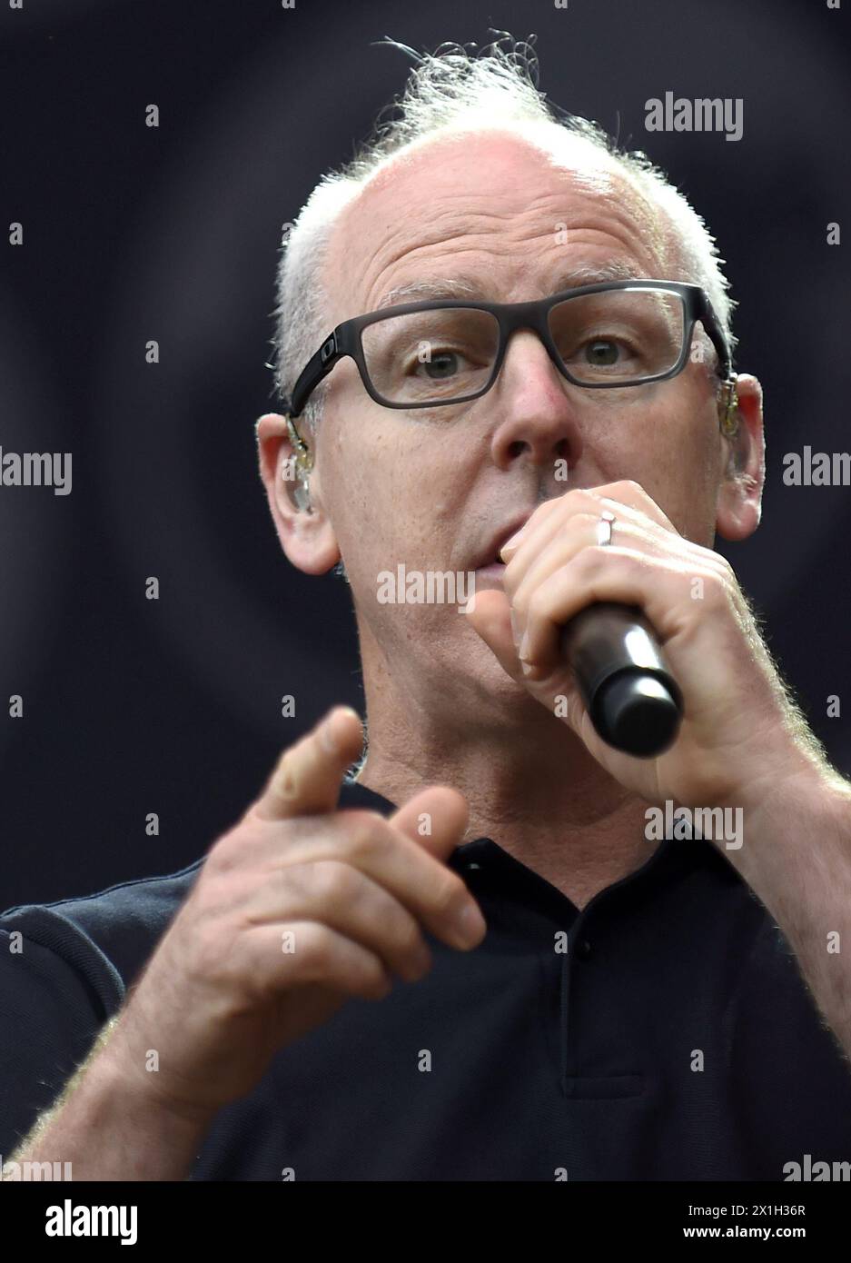 St.Poelten, Austria - US singer Greg Graffin of the punk-rock band 'Bad Religion' gestures during a concert at the Frequency 2015 festival in St. Poelten on 20th August 2015. The festival runs from 20 to 22 August. - 20150820 PD3715 - Rechteinfo: Rights Managed (RM) Stock Photo