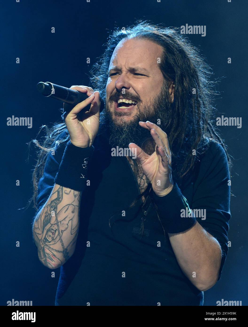Austrian music festival 'Nova Rock 2016' in Nickelsdorf, Austria, takes place from 9 to 12 June 2016. PICTURE:   singer Jonathan Davis of the band 'Korn' during concert on 'Blue Stage' - 20160609 PD8341 - Rechteinfo: Rights Managed (RM) Stock Photo