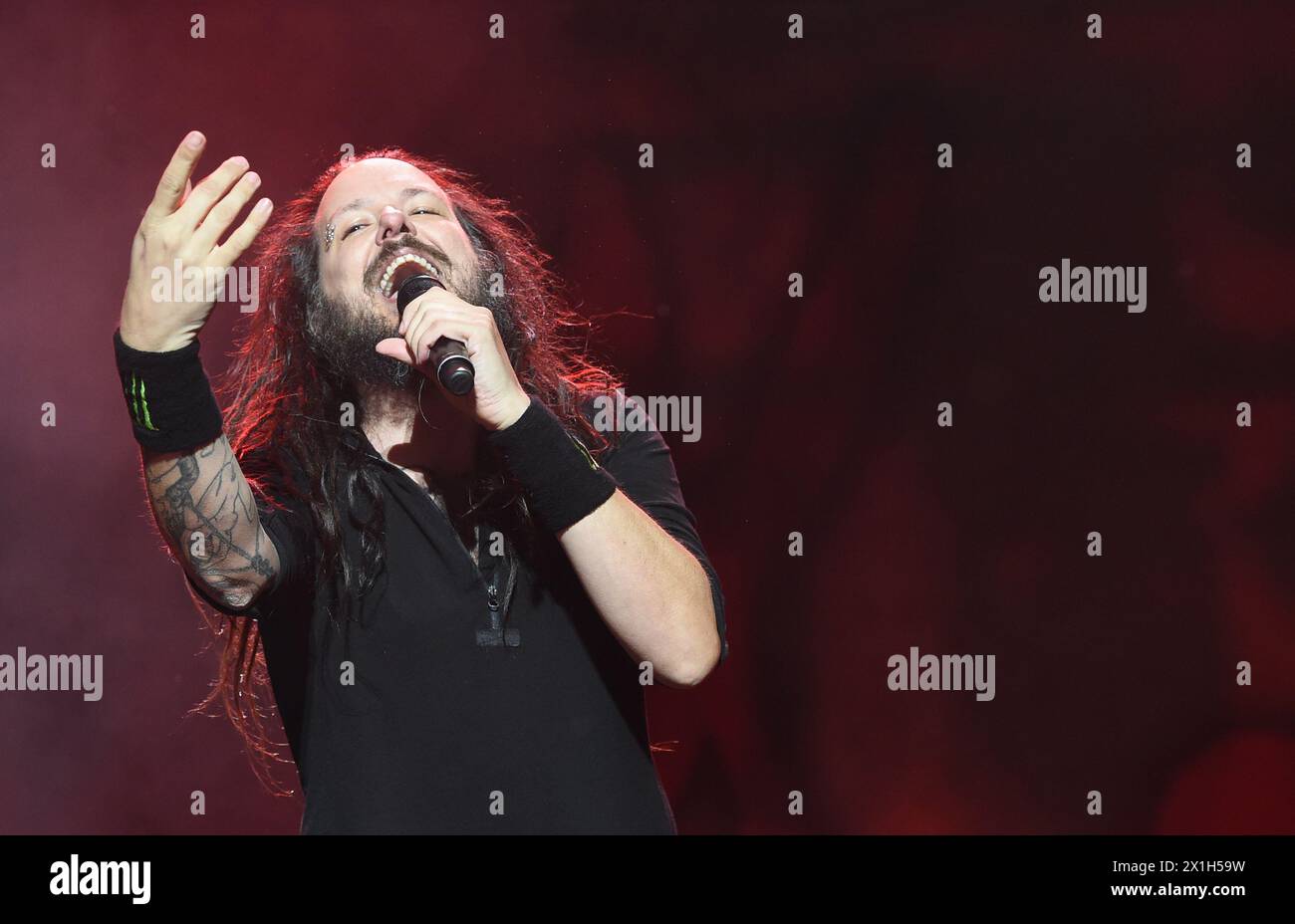 Austrian music festival 'Nova Rock 2016' in Nickelsdorf, Austria, takes place from 9 to 12 June 2016. PICTURE:   singer Jonathan Davis of the band 'Korn' during concert on 'Blue Stage' - 20160610 PD0046 - Rechteinfo: Rights Managed (RM) Stock Photo