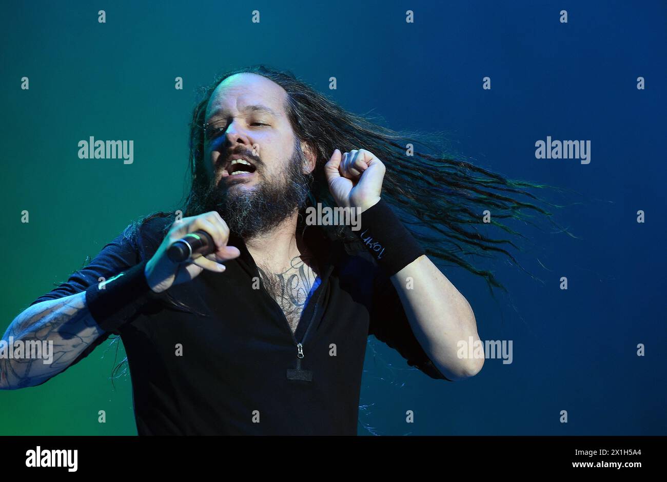 Austrian music festival 'Nova Rock 2016' in Nickelsdorf, Austria, takes place from 9 to 12 June 2016. PICTURE:   singer Jonathan Davis of the band 'Korn' during concert on 'Blue Stage' - 20160609 PD8379 - Rechteinfo: Rights Managed (RM) Stock Photo