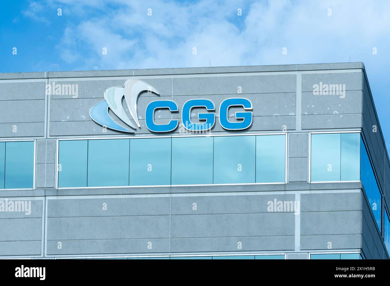 Close up of CGG logo sign on the building in Houston, Texas, USA. Stock Photo