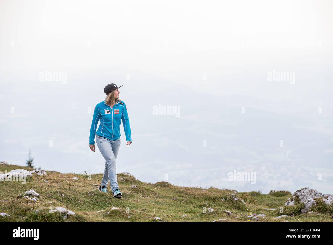 The Austrian skier Cornelia Hütter, poses during a photo shoot at St. Redegund on Schöckl near Graz, Austria, on 26 th September 2016. PICTURE: Cornelia Hütter - 20160926 PD2215 - Rechteinfo: Rights Managed (RM) Stock Photo