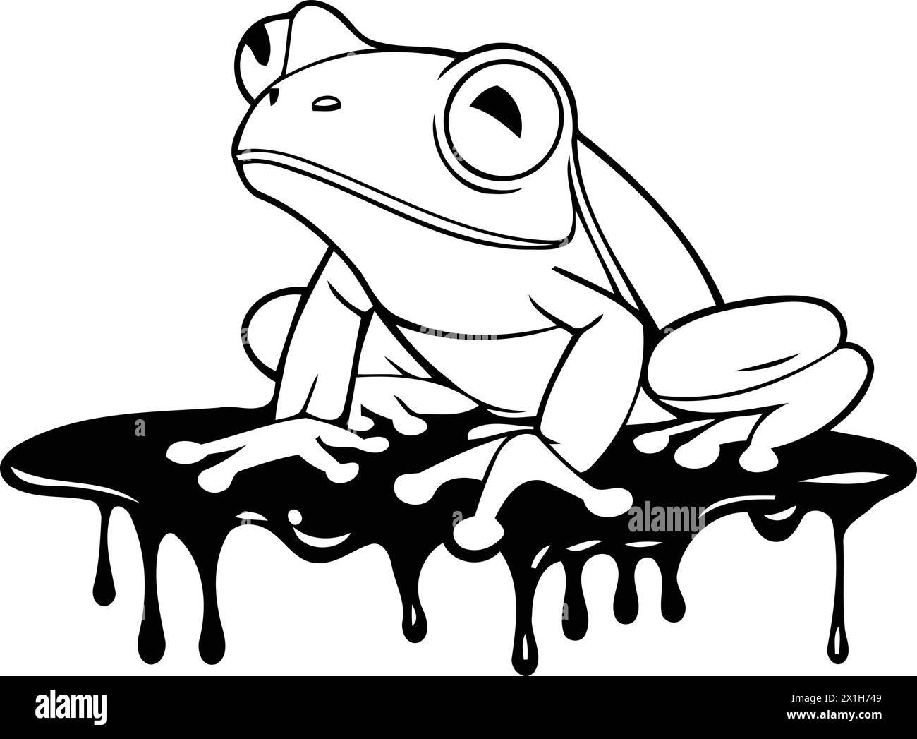 Frog in the rain. Vector illustration of a cartoon frog. Stock Vector