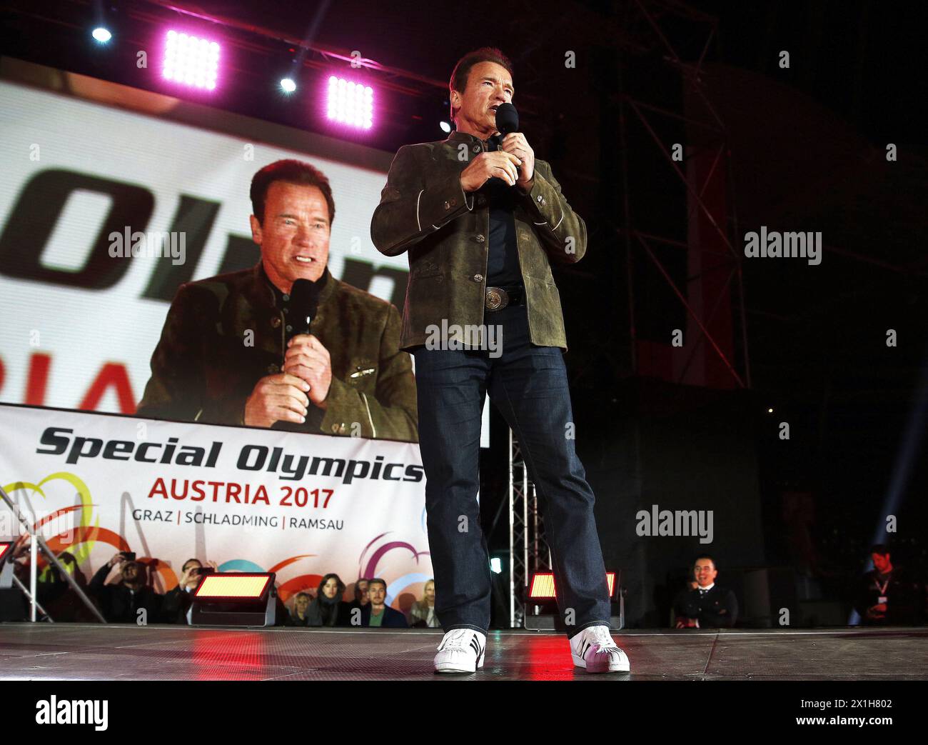 US actor and former governor of California Arnold Schwarzenegger during Special Olympics World Winter Games Austria 2017 closing ceremony in Graz, Austria, on 2017/03/24. - 20170324 PD7607 - Rechteinfo: Rights Managed (RM) Stock Photo