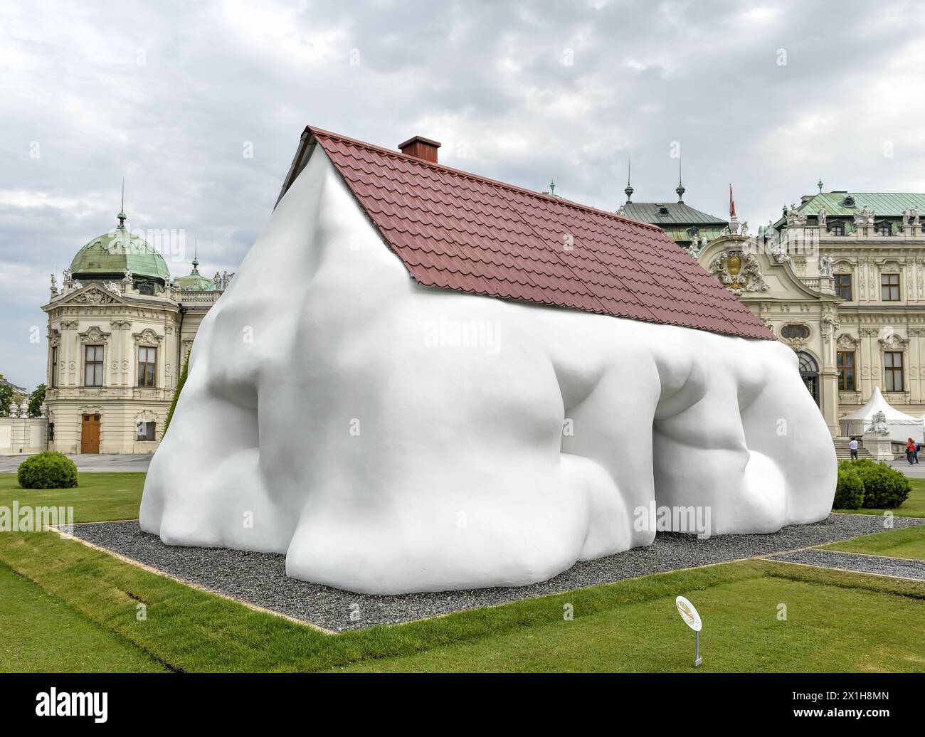 The sculpture 'Fat House' (2003) by the Austrian artist Erwin Wurm in the garden of the Museum Upper Belvedere (Oberes Belvedere) in Vienna on 23 rd  May 2017. Erwin Wurm will be exhibiting the Austria Pavilion at the Venice Biennale this year. - 20170523 PD1140 - Rechteinfo: Rights Managed (RM) Stock Photo