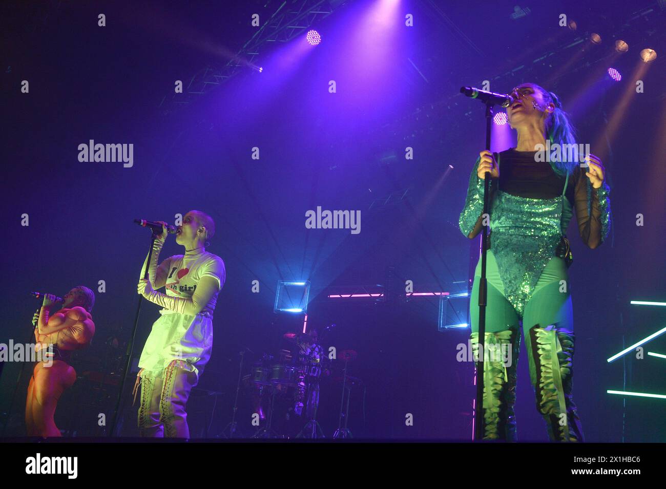 Swedish singer Karin Elisabeth Dreijer Andersson (center) performs on stage during a 'FEVER RAY' concert on February 19, 2018, in Vienna. - 20180219 PD11018 - Rechteinfo: Rights Managed (RM) Stock Photo