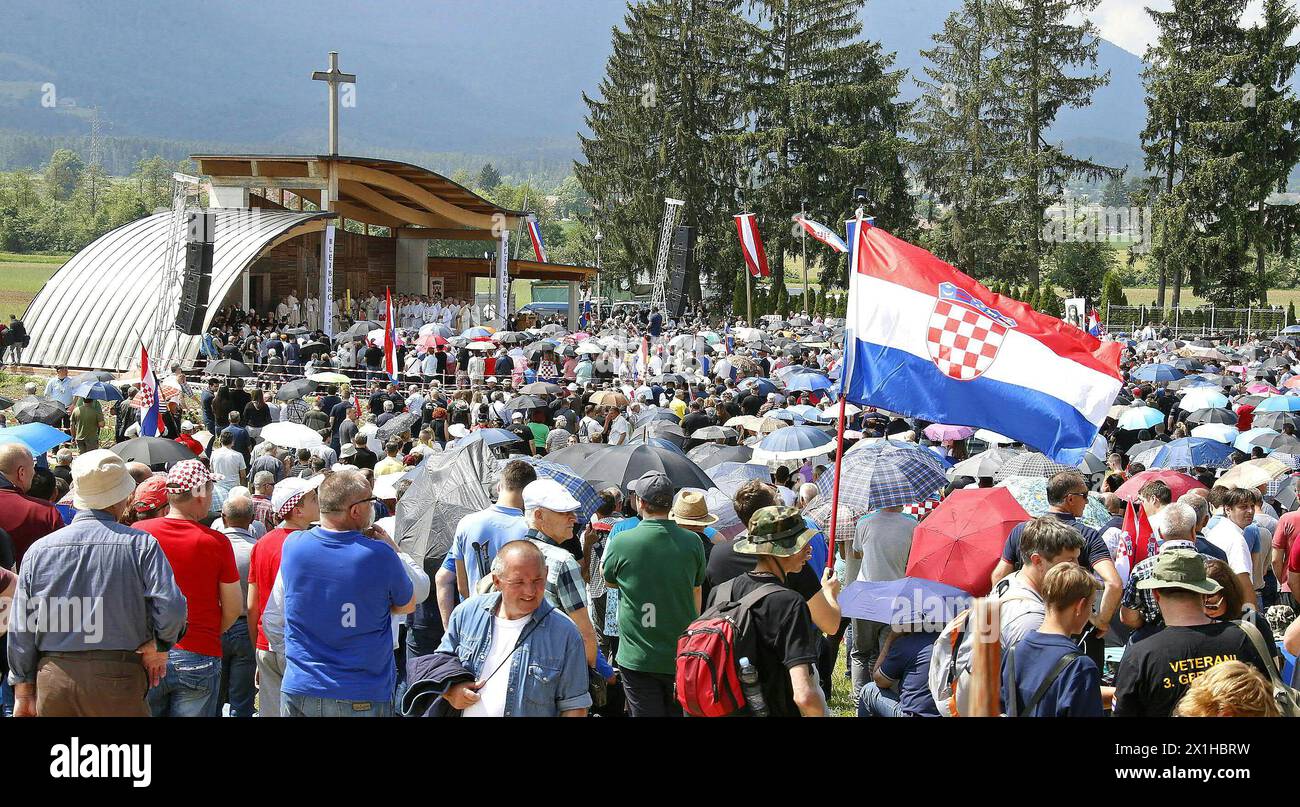 Traditional Ustasha meeting in Bleiburg, Austria, on 12 th May 2018. The participants commemorated a 1945 massacre of members of Croatia's Nazi-allied Ustasha regime by communist partisans. - 20180512 PD3235 - Rechteinfo: Rights Managed (RM) Stock Photo