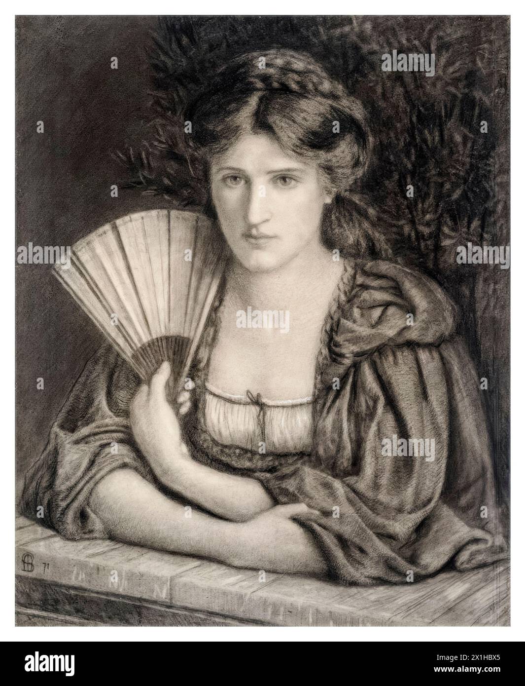 Marie Spartali Stillman (1844-1927), Self-Portrait drawing of the British Pre-Raphaelite painter in charcoal and chalk, 1871 Stock Photo