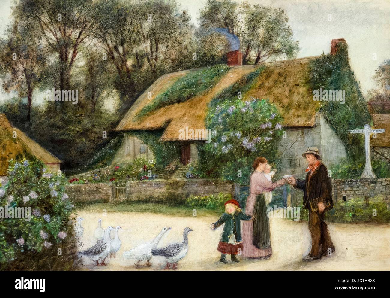 Marie Spartali Stillman, Farm Scene, watercolour painting, before 1927