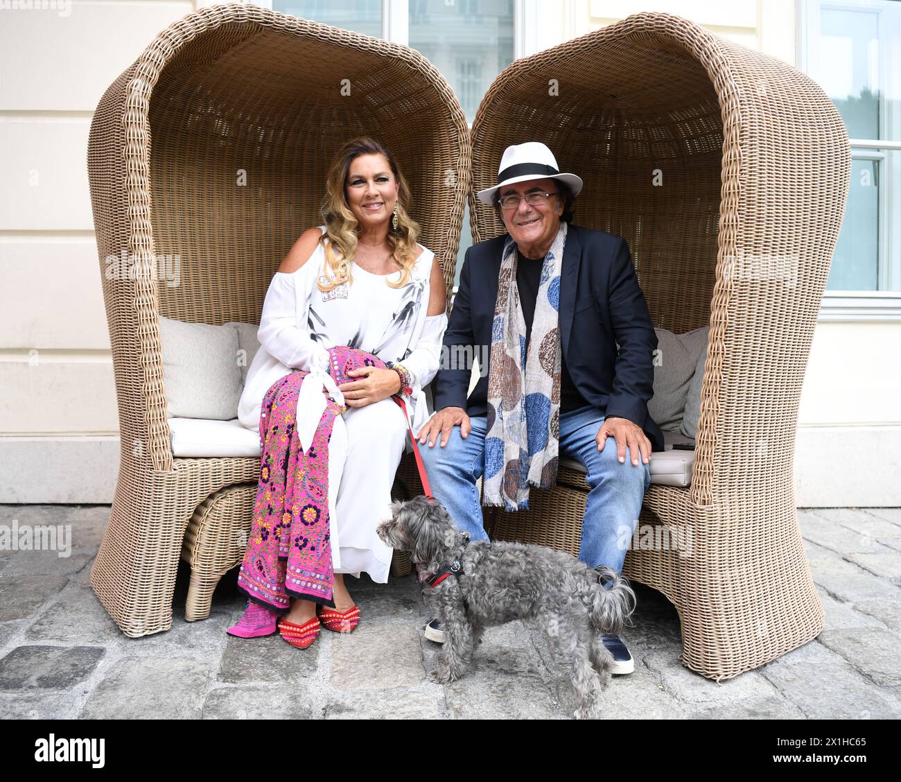 Al Bano and Romina Power, an Italian pop music duo formed in 1975 by then-married couple Albano Carrisi and Romina Power, during interview and photo shooting on topic 'La Notte Italiana' in Vienna, Austria, on 7 th June 2018. - 20180607 PD3653 - Rechteinfo: Rights Managed (RM) Stock Photo