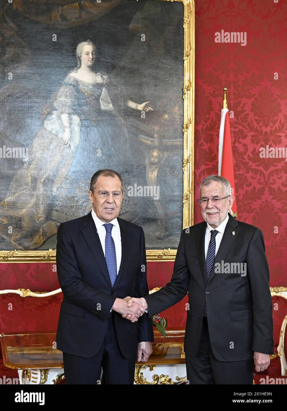 Russian Foreign Minister Sergei Lavrov (L) is greeted by Austrian President Alexander Van der Bellen prior to a meeting in Vienna, Austria, on March 14, 2019. - 20190314_PD3259 - Rechteinfo: Rights Managed (RM) Stock Photo