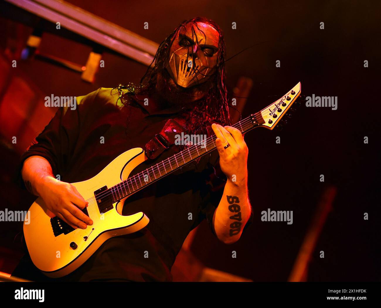 Guitaris Mick Thomson of the band 'Slipknot' during concert on 'XX Stage' during Nova Rock 2019 festival in Nickelsdorf, Austria, June 13 2019. The event runs from June 13 to 16, 2019. MANDATORY CREDIT + + + EDITORIAL USE ONLY + + + - 20190613 PD8503 - Rechteinfo: Rights Managed (RM) Nur für redaktionelle Nutzung! Stock Photo