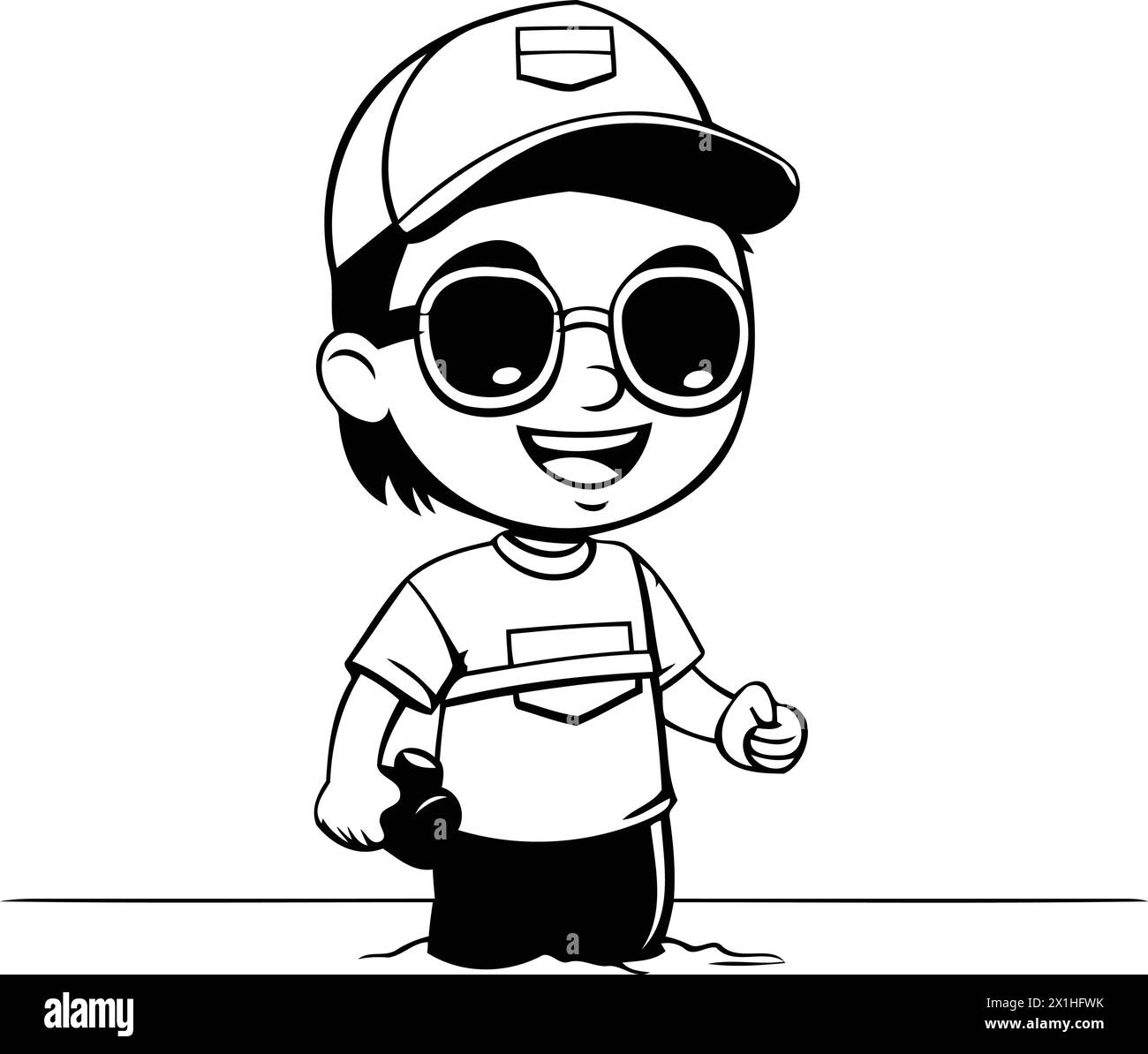 cute-little-boy-in-sunglasses-standing-in-the-water-vector