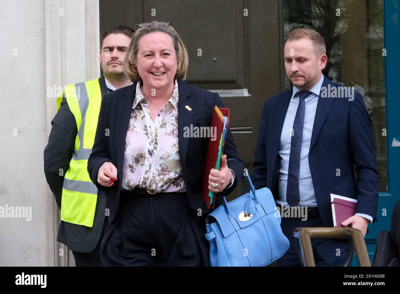 London, UK, 16th April, 2024. Minister of State for the Indo-pacific Anne-Marie Trevelyan leaves the Cabinet Office after a  meeting. Politicians return to Westminster on the second day of business after the Easter recess. Credit: Eleventh Hour Photography/Alamy Live News Stock Photo