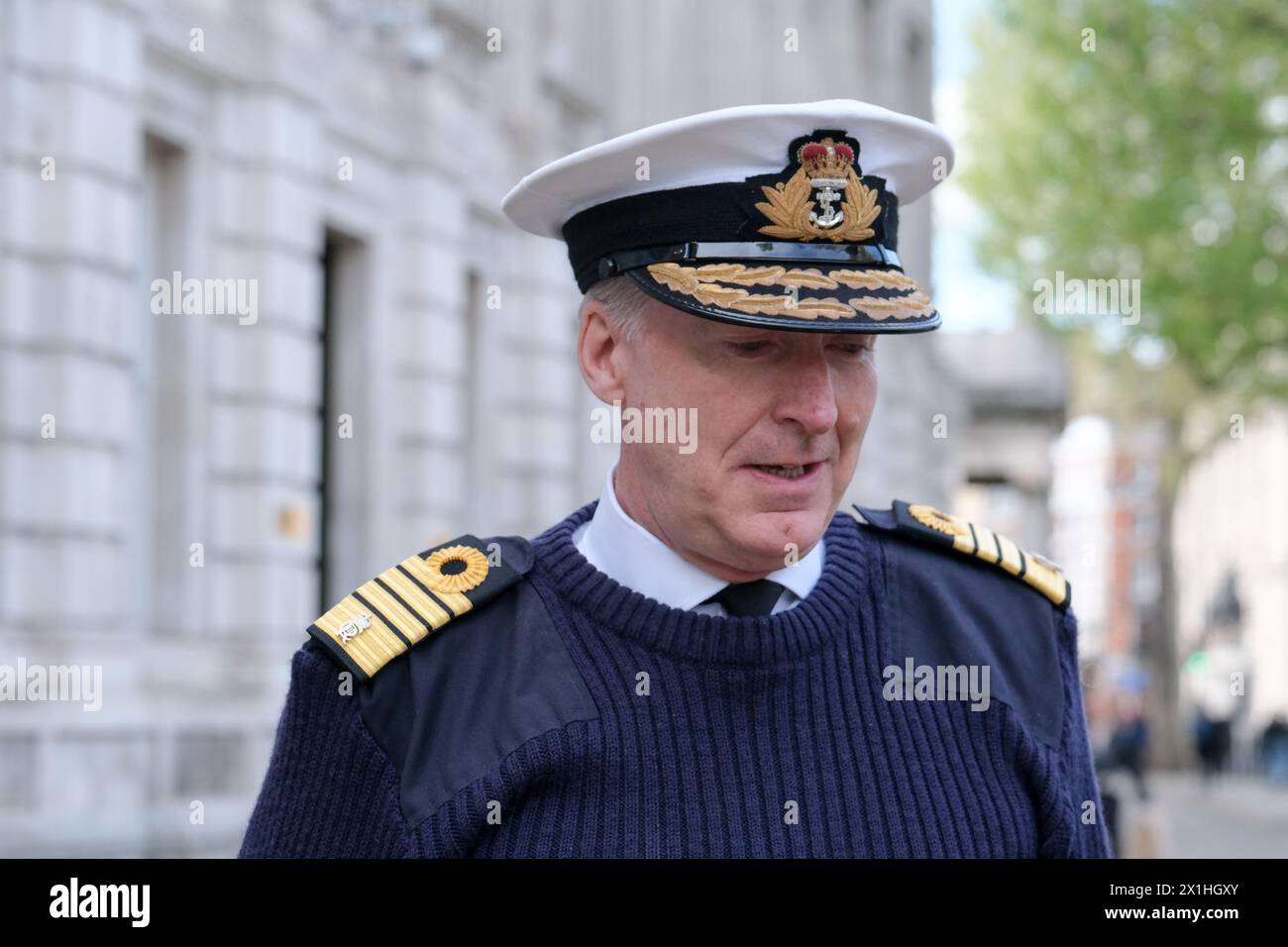 London, UK, 16th April, 2024. Chief of the Defence Staff Admiral Tony Radakin KCB, ADC is seen in Whitehall. Politicians and other officials return to Westminster on the second day of business after the Easter recess. Credit: Eleventh Hour Photography/Alamy Live News Stock Photo