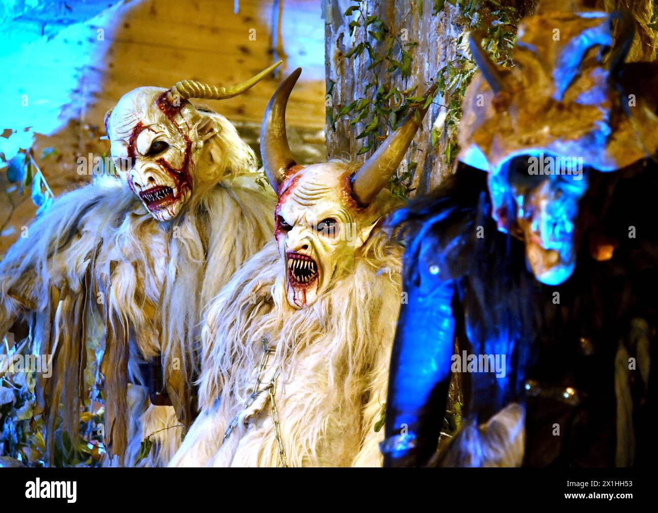 Feature - Krampus - Krampus and Perchten masks during exhibition on Hallein, Austria, on 25 th October 2019. - 20191106 PD17867 - Rechteinfo: Rights Managed (RM) Stock Photo