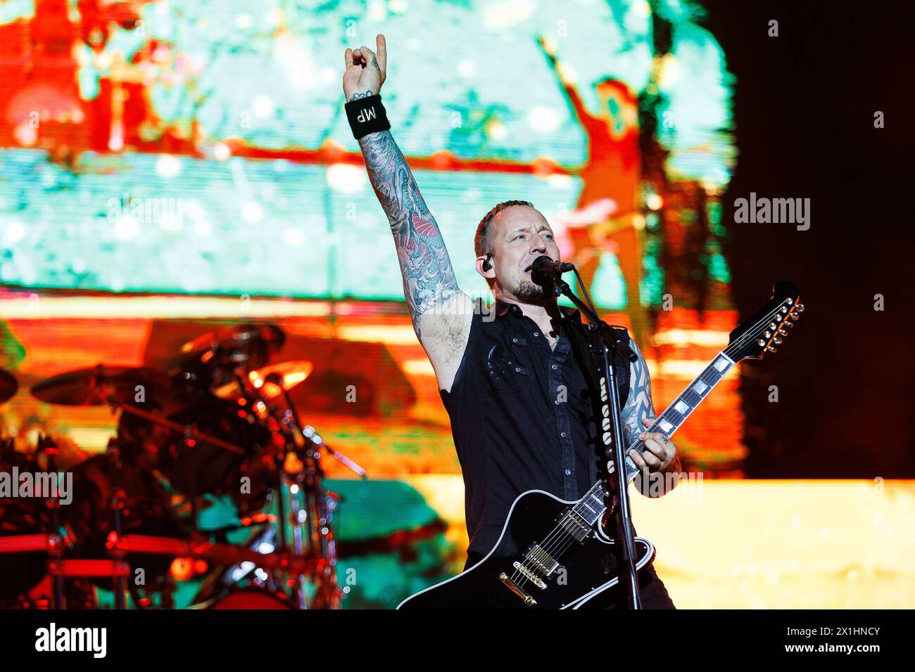 Nova Rock 2022 - The festival runs from June 9 to 12, 2022. PICTURE:    picture taken on June 11, 2022.   Singer and guitarist Michael Poulsen of the band  'Volbeat' - 20220611 PD11610 - Rechteinfo: Rights Managed (RM) Stock Photo