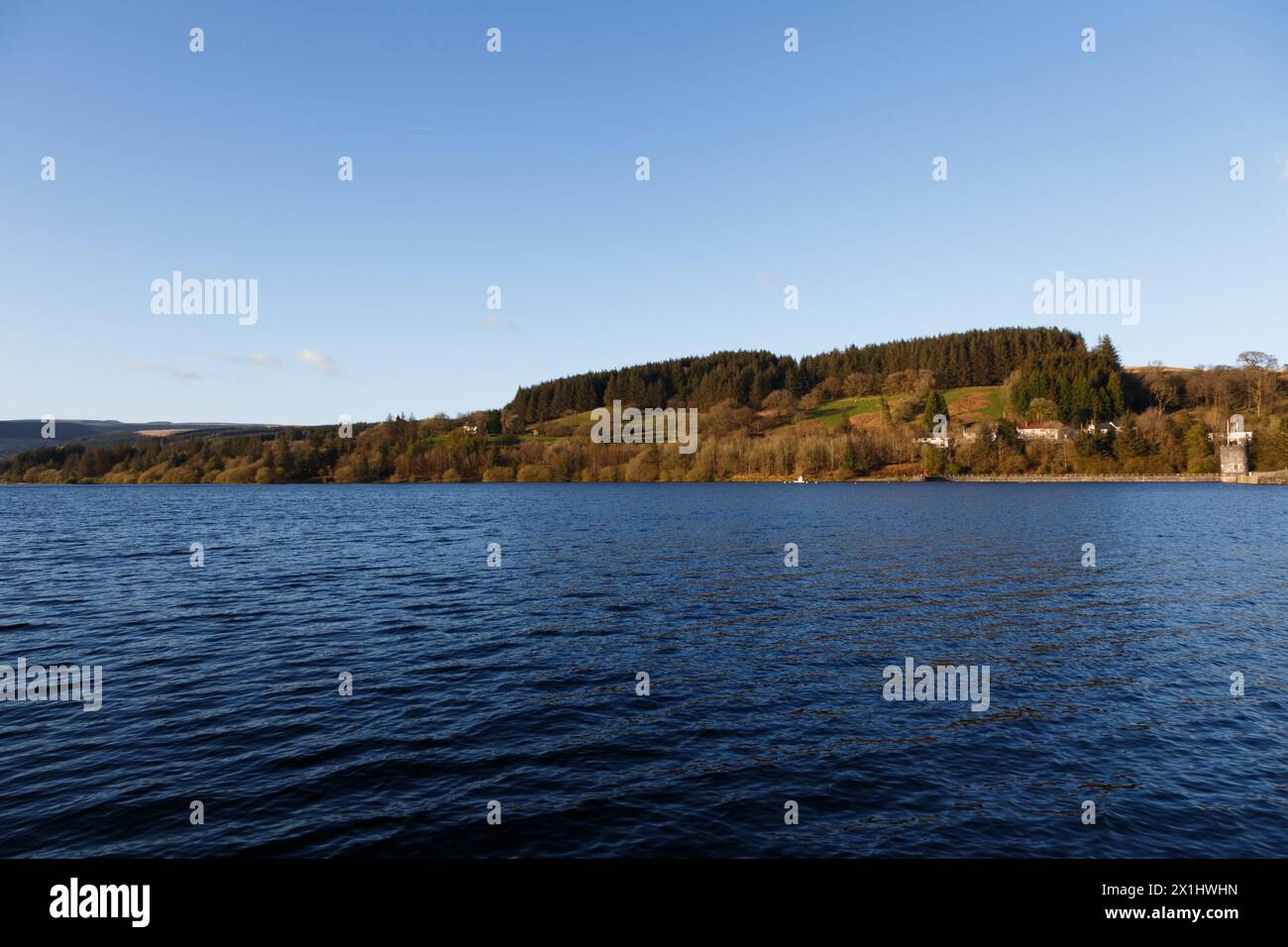 Llwyn Onn reservoir, Merthyr Tydfil, South Wales. 16 April '24.  UK weather: Sunny afternoon in the region today.  Credit: Andrew Bartlett/Alamy Live News Stock Photo