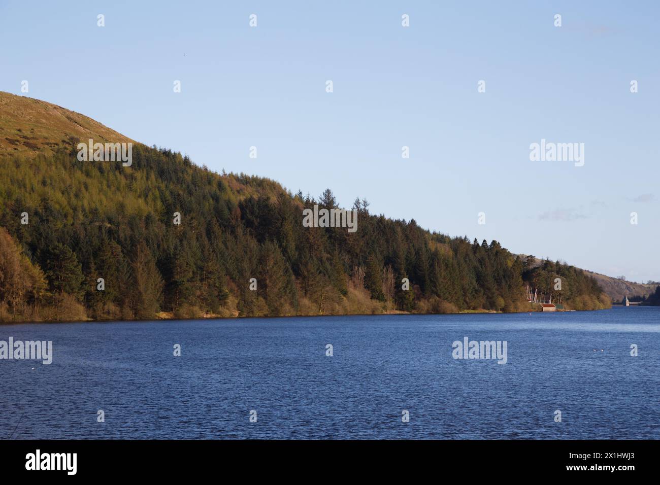 Pontsticill reservoir, Merthyr Tydfil, South Wales. 16 April '24.  UK weather: Sunny afternoon in the region today.  Credit: Andrew Bartlett/Alamy Live News Stock Photo