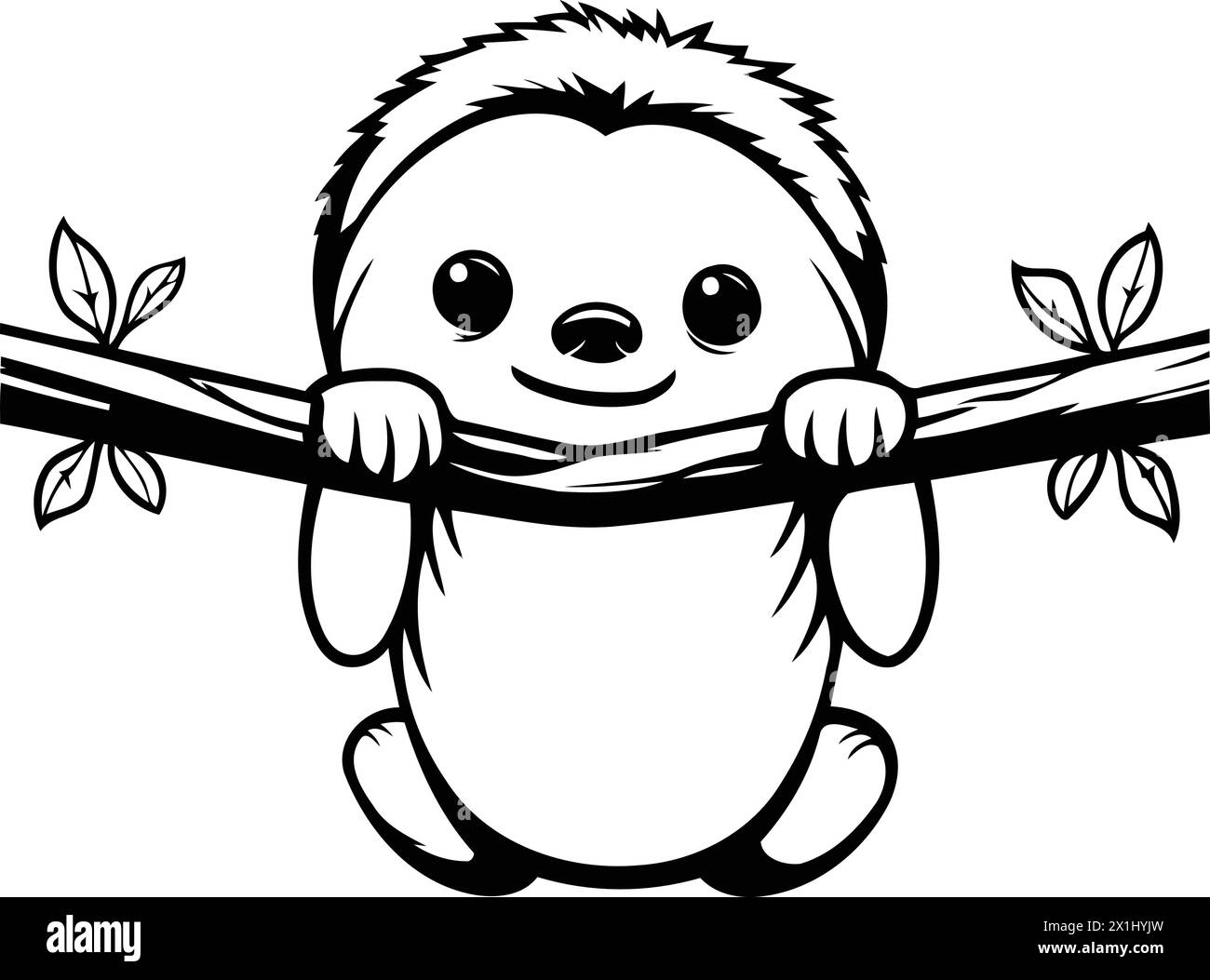 Cute cartoon sloth on a tree branch. Vector illustration Stock Vector