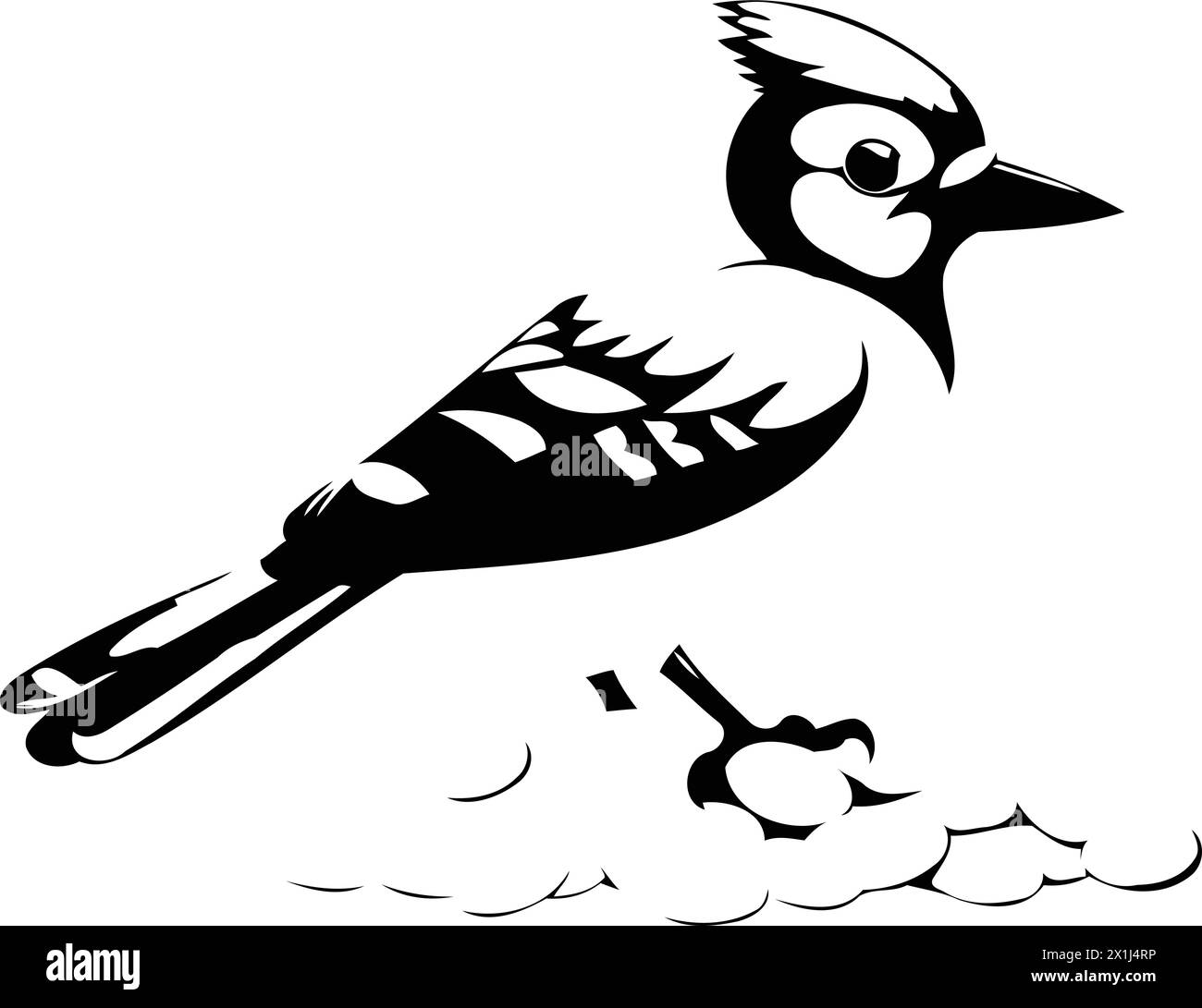 Blue jay bird sitting on a pile of dry food. Vector illustration. Stock Vector