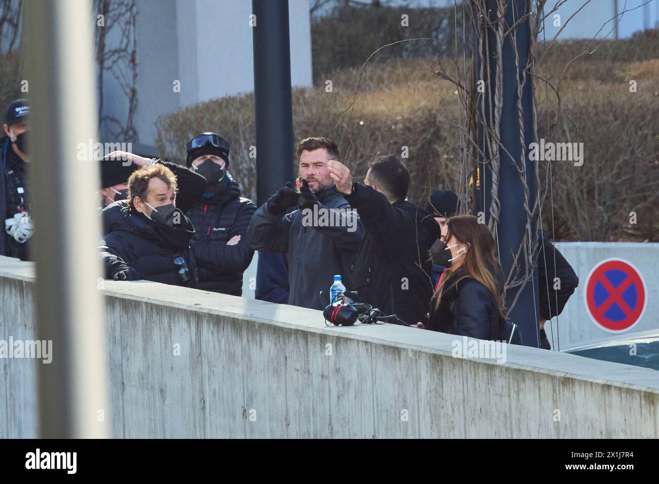 Tyler Rake Bridge Scene Action scene during filming of the Netflix blockbuster sequel Tyler ...