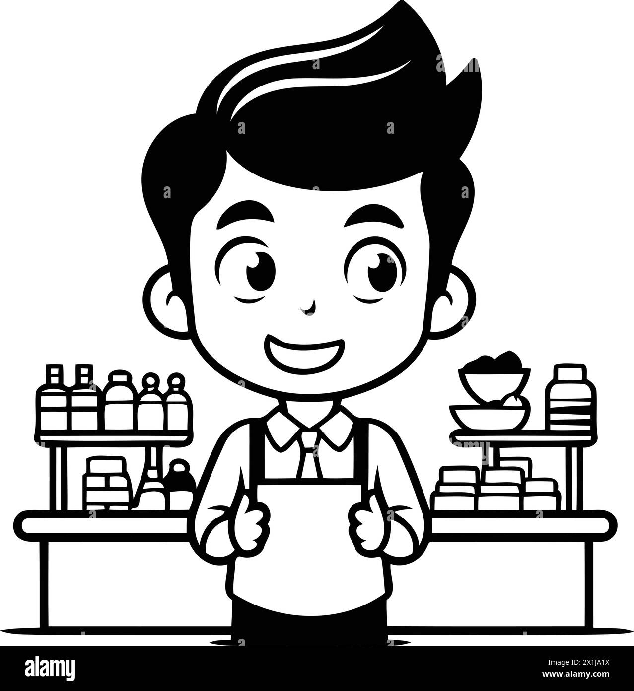 Bartender at work cartoon character vector illustration graphic design on blue background Stock Vector