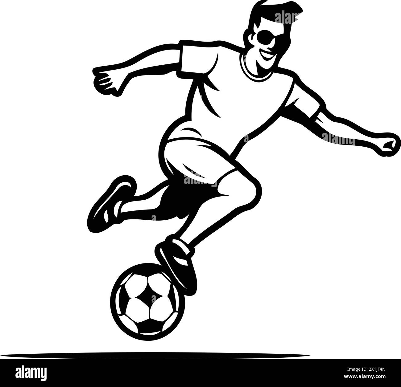 Soccer player kicking the ball in the beach. Vector illustration. Stock Vector