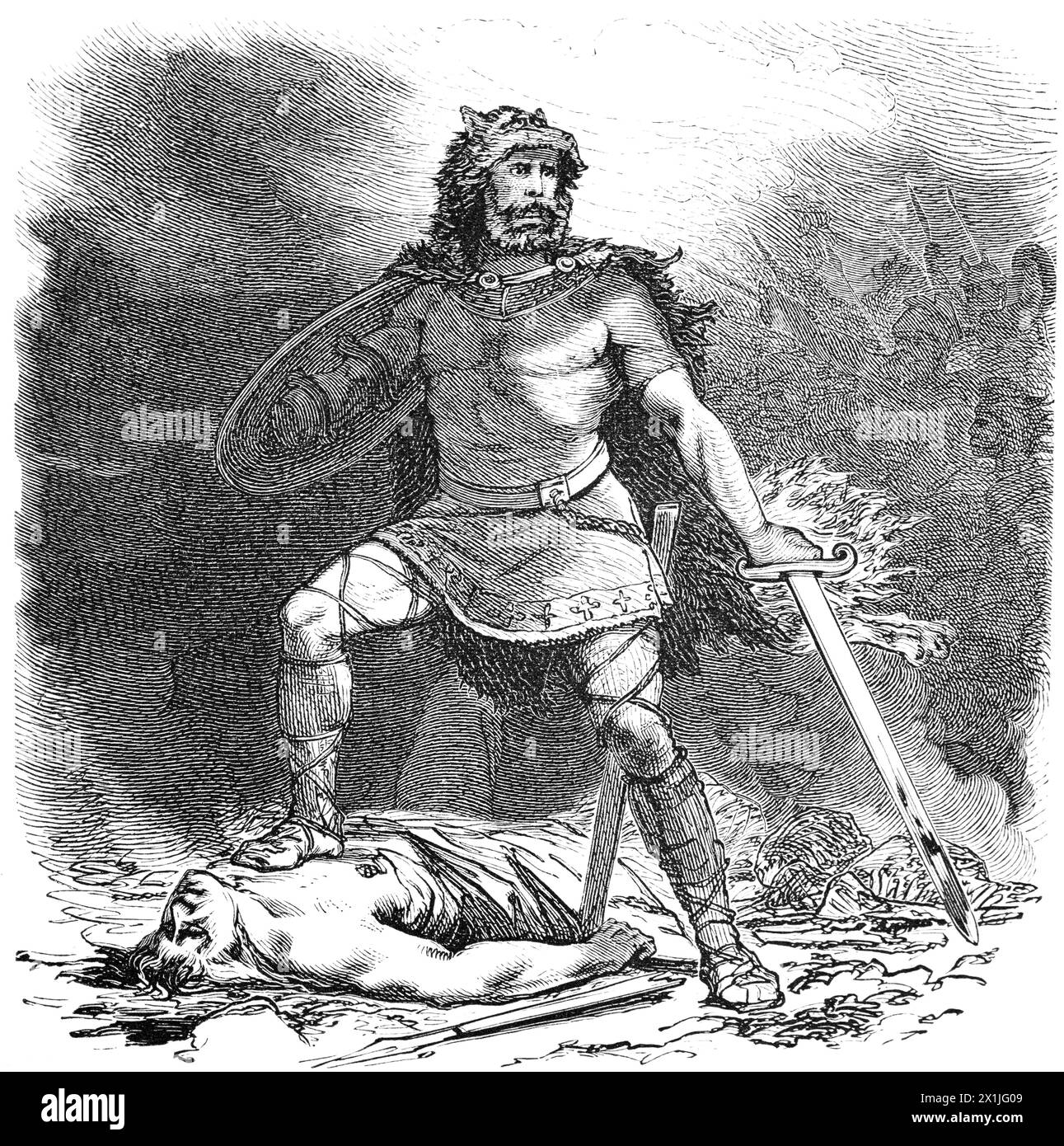 Bio or Tyr, Tius, left handed God of the sword, and of Battle, historical illustration 1880 Stock Photo