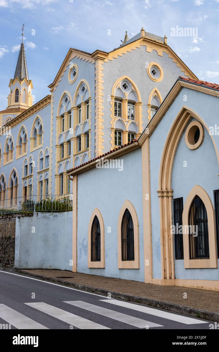 Abbey Santa María de Viaceli in a neo-Gothic style, originally a Cistercian abbey and today is a Trappist monastery. Cóbreces, Cantabria, Spain. Stock Photo