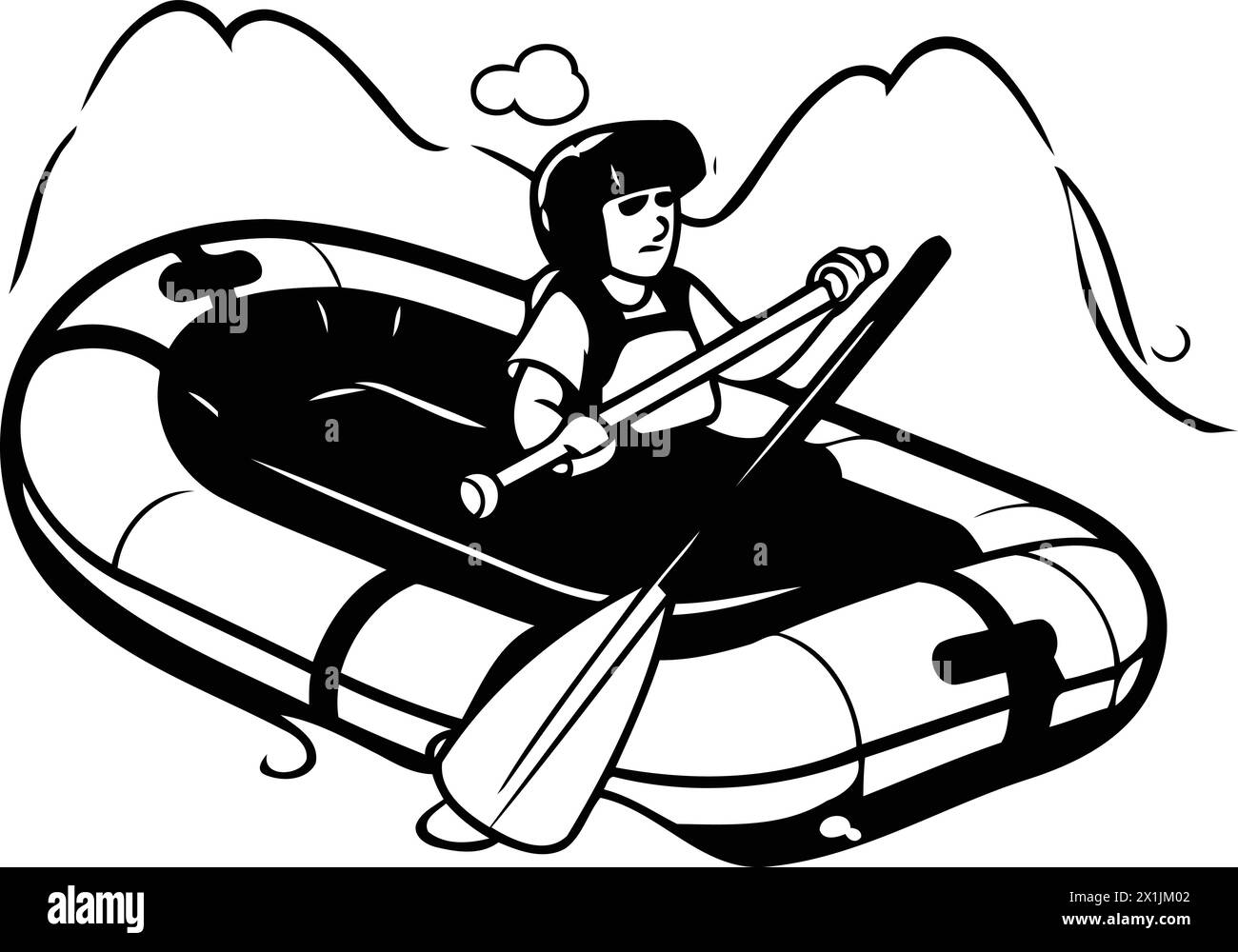 Cartoon man paddling in inflatable boat. Vector illustration Stock ...