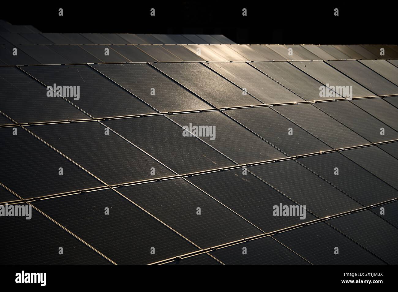 Solar panels in the sun's rays producing electricity Stock Photo - Alamy