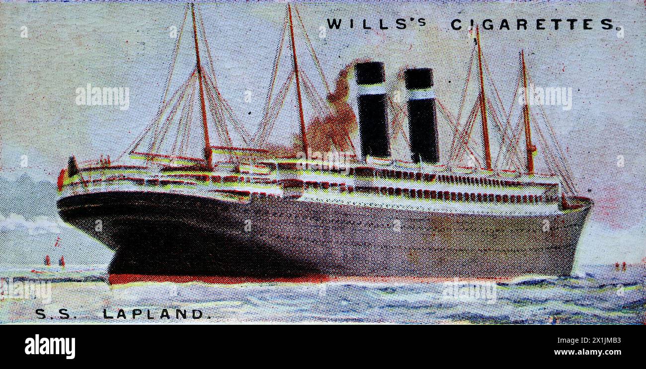 S.S. Lapland, owned by Red Star Line which operated transatlantic passenger services. One of a set of fifty cigarette cards produced in 1924 under the title Merchant Ships of the World. Produced by W.D. and H.O. Wills of Bristol and London, a part of Imperial Tobacco Company of Great Britain and Ireland Limited. Stock Photo