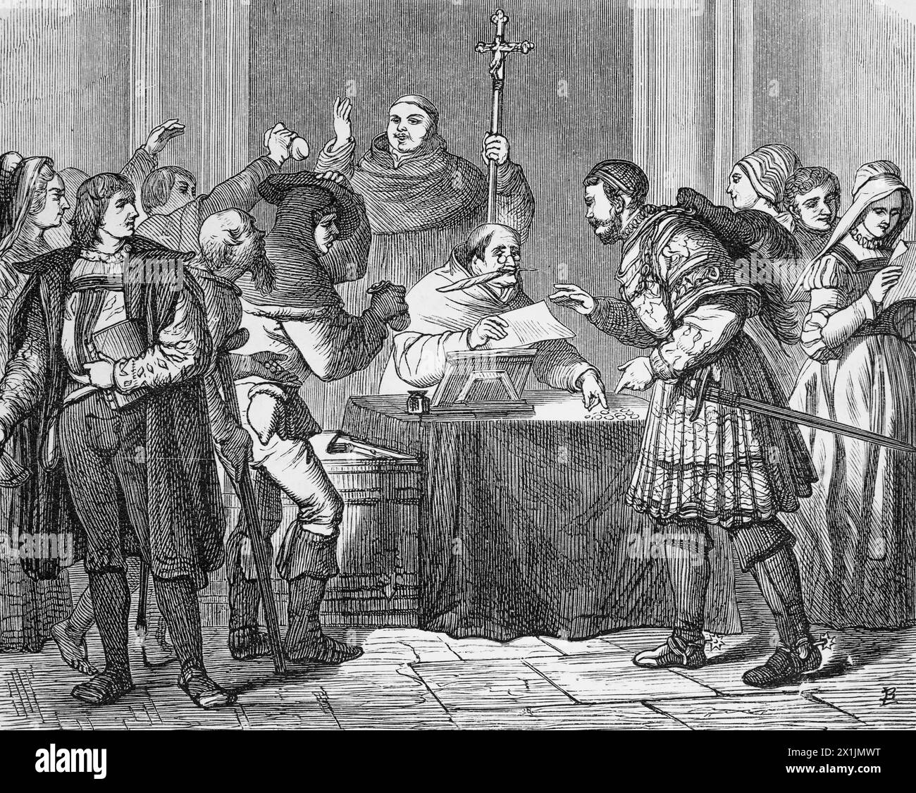 Catholoc Johann Tetzel (c. 1465 – 11 08. 1519) in Berlin 1517, Mark Brandenburg, historic illustration 1880 Stock Photo