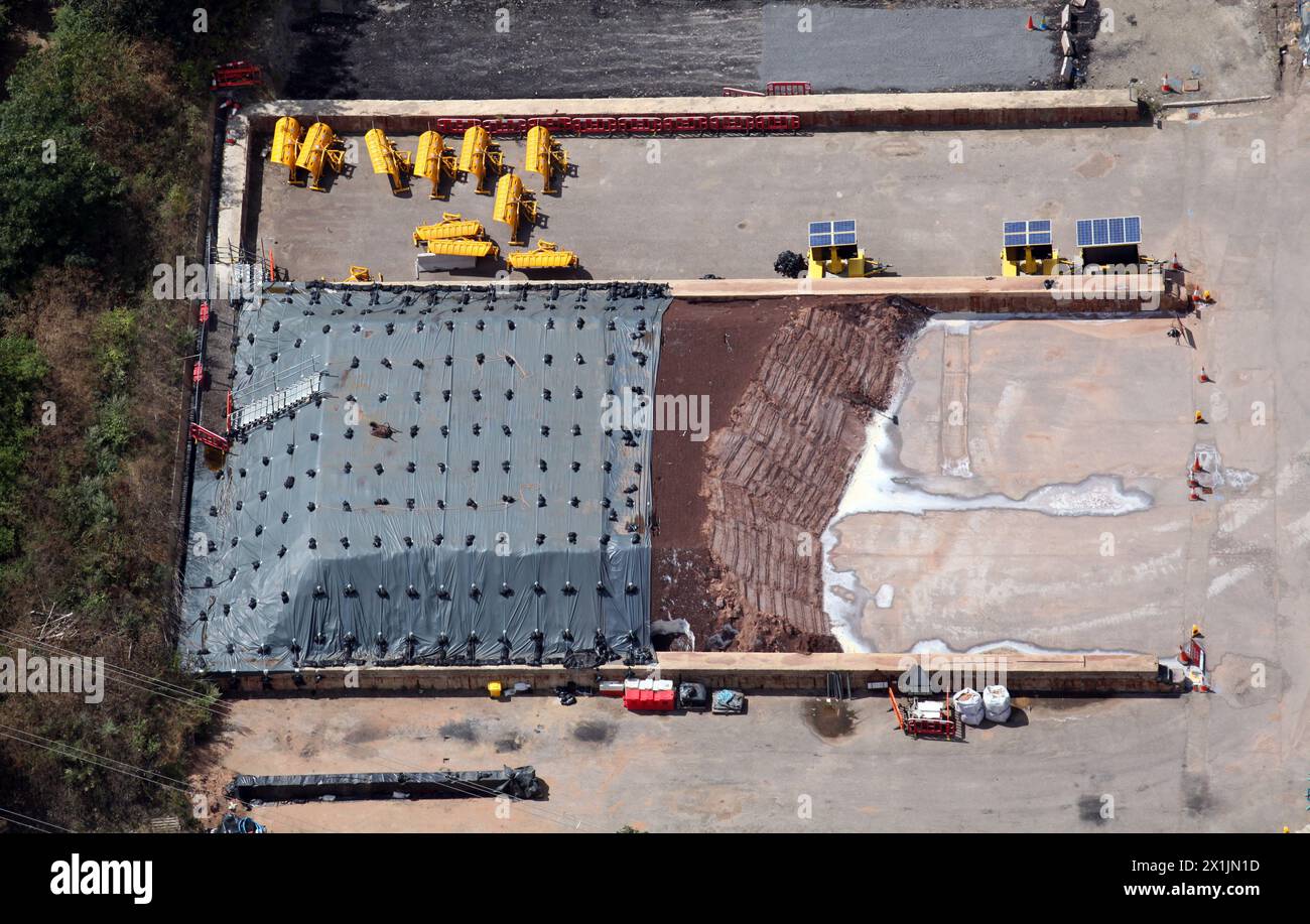 aerial view of a road salt gritting facility in the UK Stock Photo