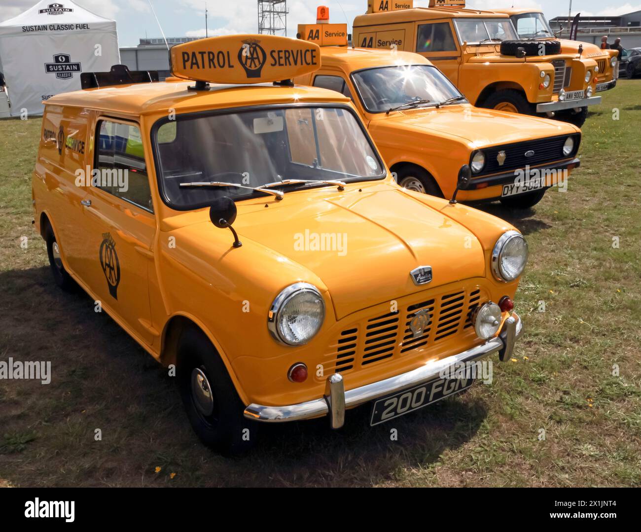 Several vehicles from the Automobile Association's heritage Fleet, on display at the 2023 British Motor Show. Stock Photo