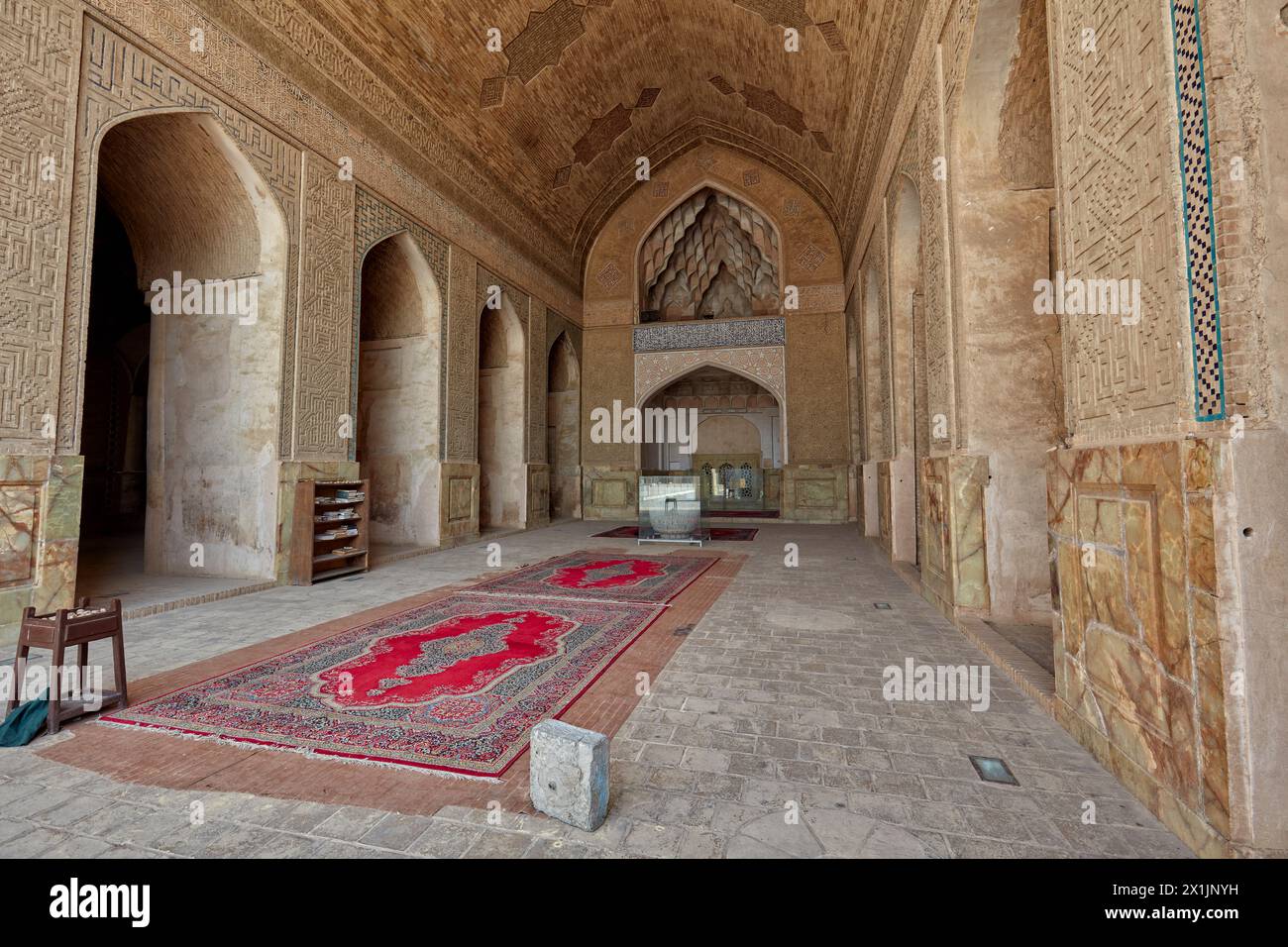 Interior view of the Jameh Mosque of Isfahan (first built in 8th c.), one of the oldest mosques in Iran and UNESCO World Heritage Site. Isfahan, Iran. Stock Photo