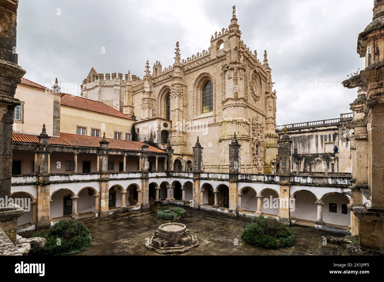 The Templar Castle and the Convent of the Knights of Christ in Tomar, Portugal is a unique monument in the history of the western world. Stock Photo