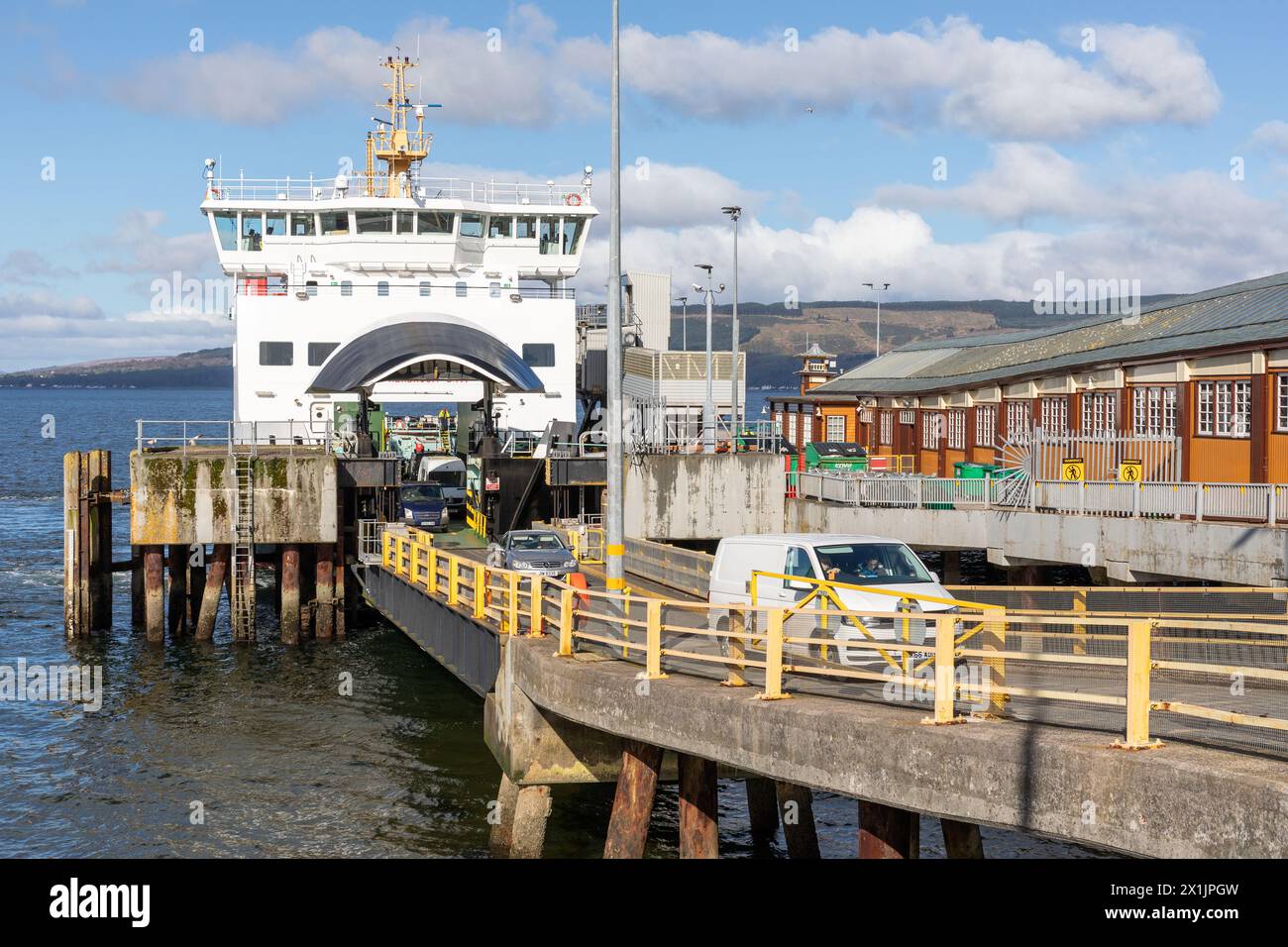 Caledonian Macbrayne MV Argyle, sailing from Rothesay on the Isle of Bute to the terminal at Wemyss Bay, across the Firth of Clyde, Stock Photo