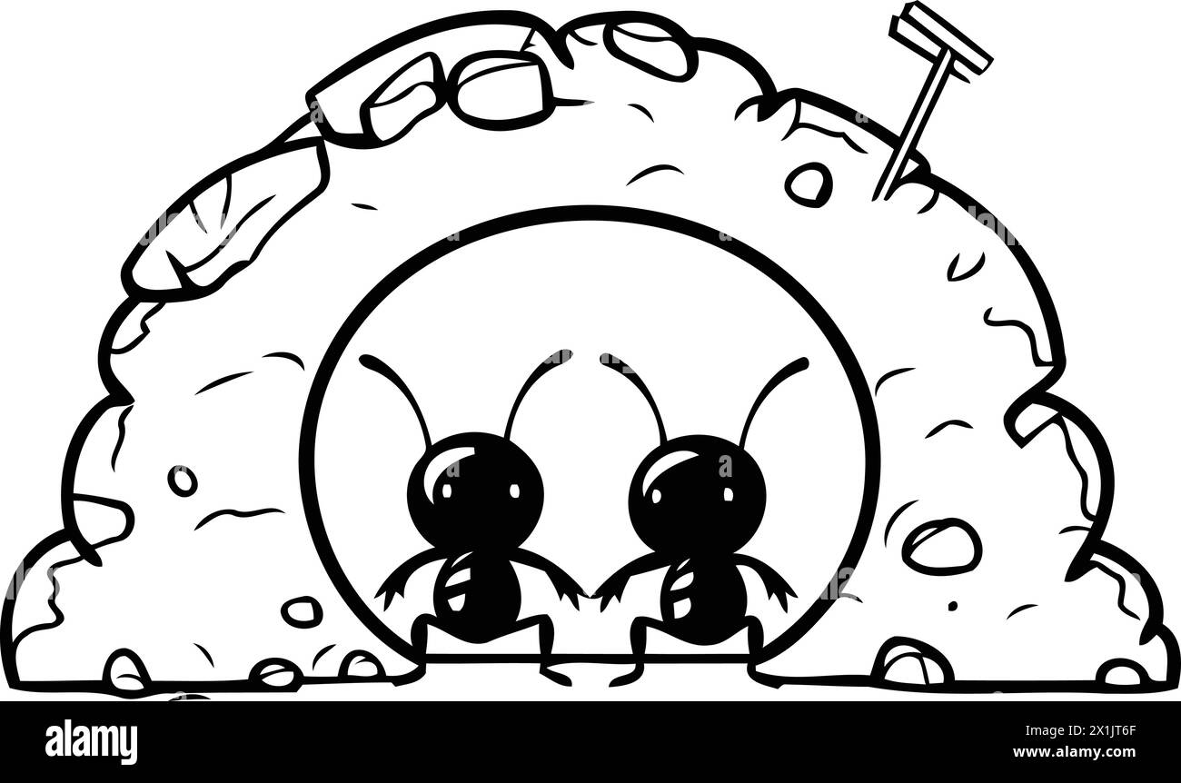 Ants in the nest. Cute cartoon style vector illustration. Stock Vector