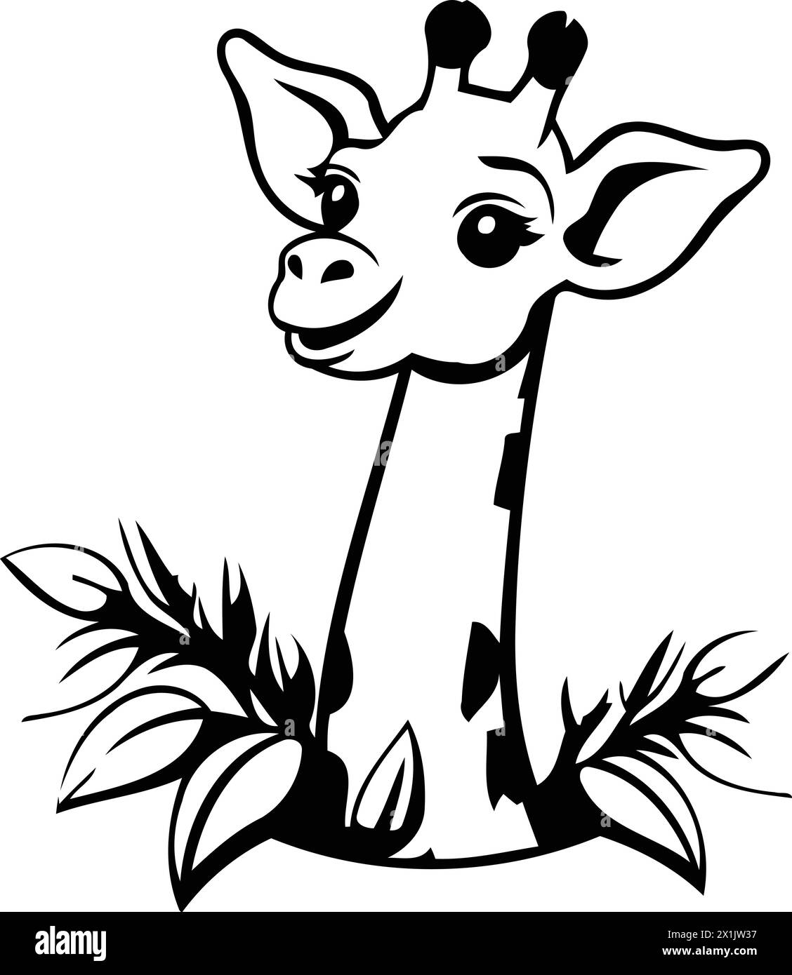 Giraffe head with leaves. Vector illustration isolated on white ...