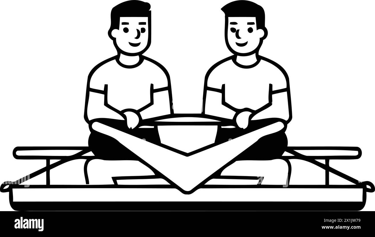 Two men rowing a boat Black and White Stock Photos & Images - Alamy