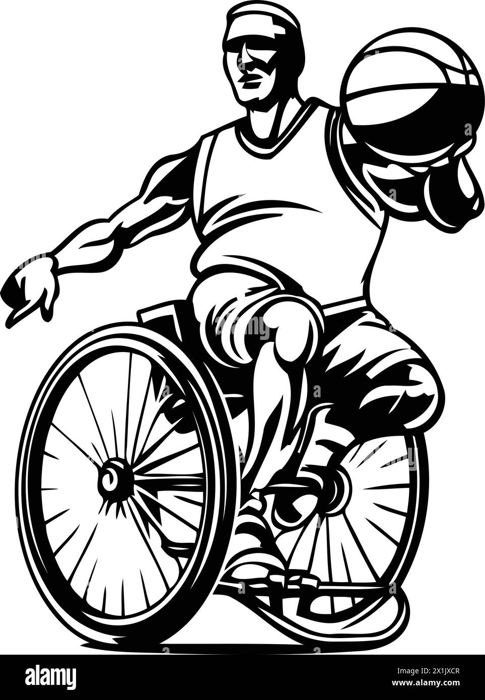 Wheelchair basketball player with ball. Vector illustration in cartoon ...