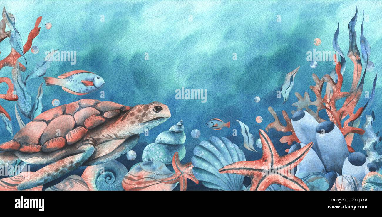Underwater world clipart with sea animals whale, turtle, octopus ...
