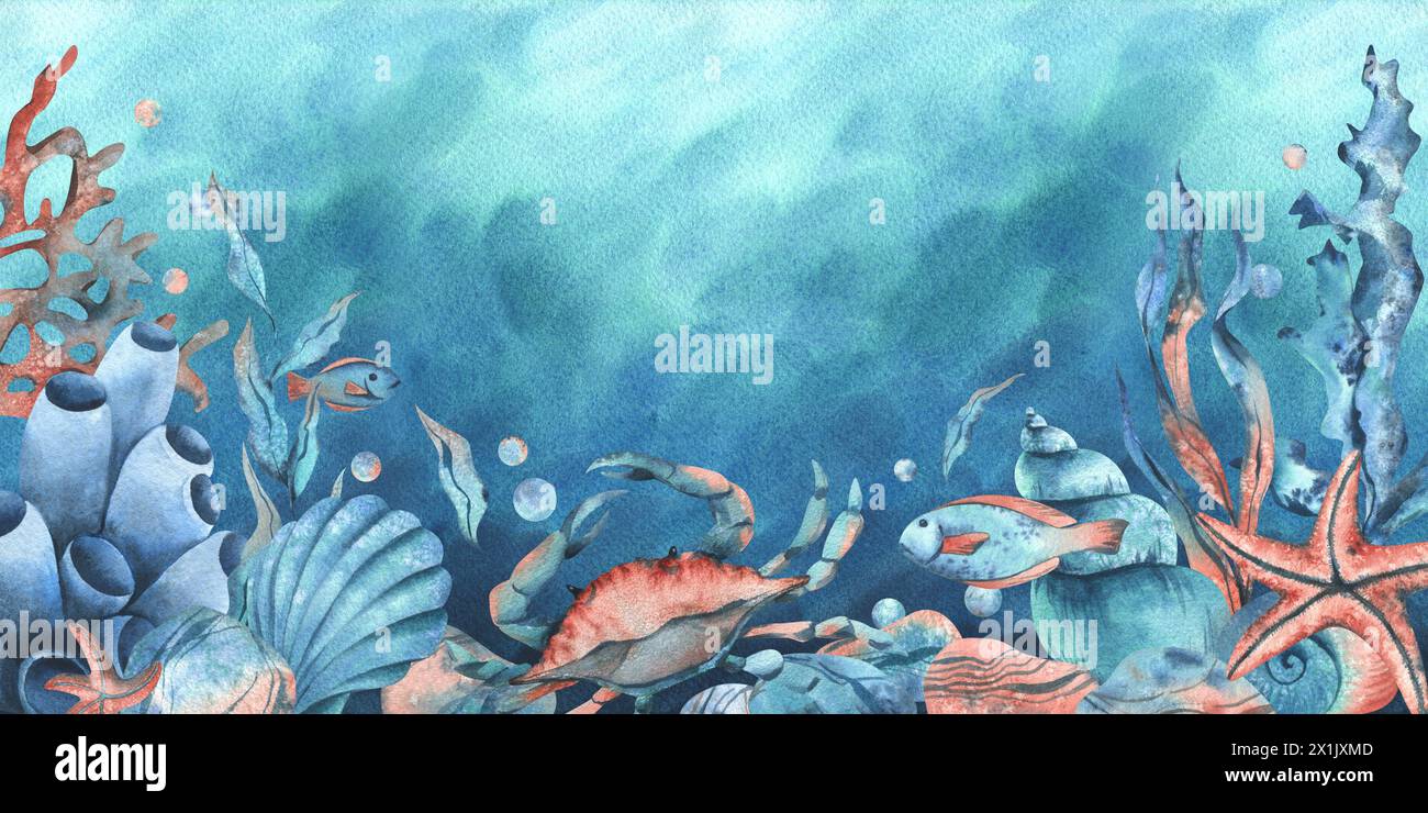 Underwater world clipart with sea animals whale, turtle, octopus ...