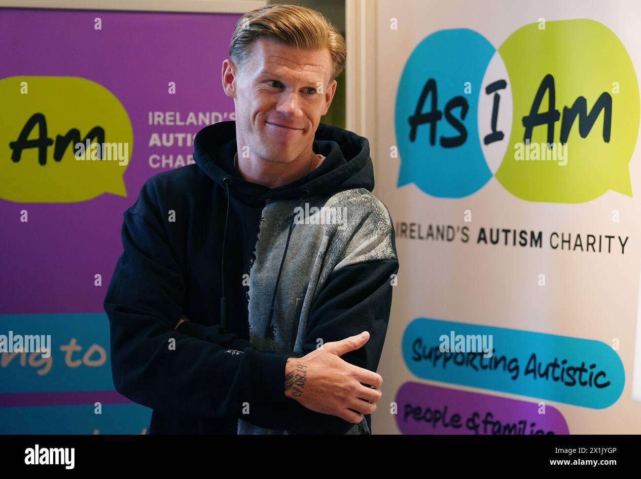 Footballer James McClean speaking during an AsIAm autism awareness event at the Dylan Hotel in Dublin. Picture date: Wednesday April 17, 2024. Stock Photo
