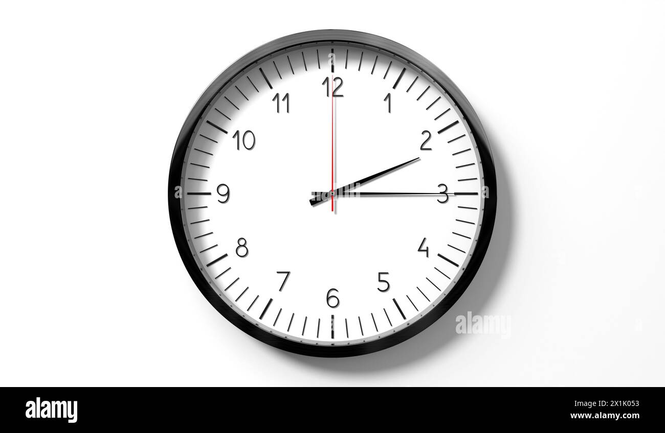 Time at quarter past 2 o clock classic analog clock on white